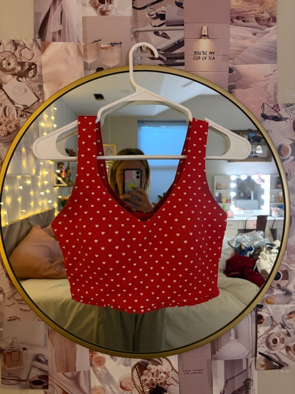 all in motion Red Tank Top with White Heart Print